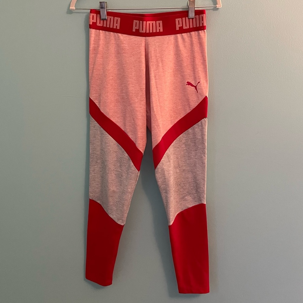 Puma colorblock pink and red athletic leggings